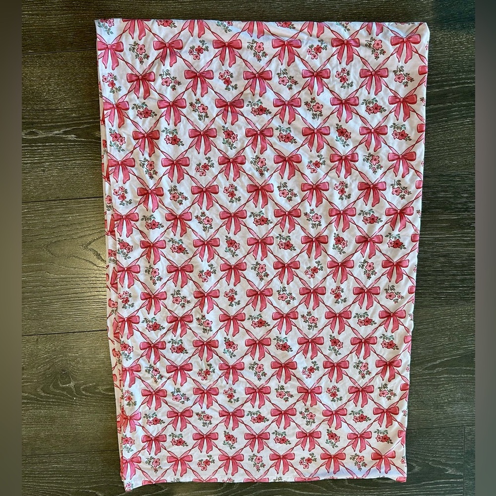Caden Lane Pink Bow and Floral Bamboo Swaddle Blanket